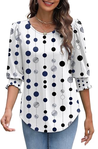 Image of XIEERDUO Blouses for Women Dressy Casual 3 /4 Length Sleeve Womens Tops with Smocked Cuffs