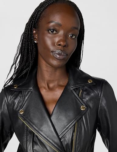 Michael Kors Damen Leather Moto Jacket Motorradjacke aus Leder, Schwarz, XL – Ansicht 3
