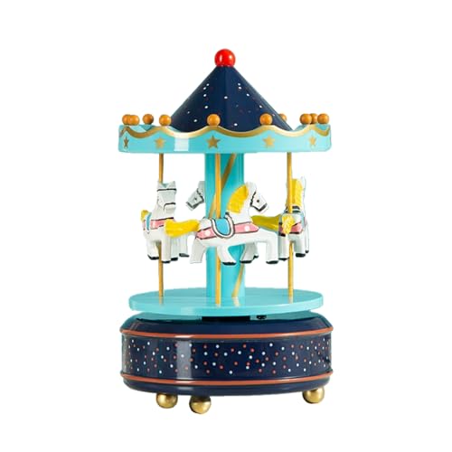 Fayemint Giostra Musicale Blu, Carillon Cavalli, Giostra Rotante, per L'arredamento della Casa, Come Regalo di Natale o di Compleanno.