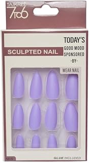 مجموعة أظافر تركيب عن طريق الضغط من البلاستيك بتصميم حبة اللوز للبنات، 12 قطعة، أرجواني مطفي