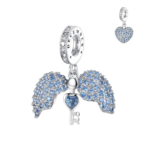Annmors Birthstone Charms December-Blue Zircon 925 Sterling Silver Charms fit Bracelet Necklace Dangle with 5A Cubic Zirconia Christmas Valentine Mother's Day Gift for Women by Annmors - Used condition - US$11.24