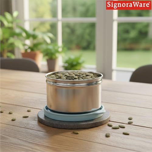 Image of SignoraWare Mini Fresh Stainless Steel Small Container | Airtight & Leakproof | Compact & Travel-Friendly | Easy to Carry | Perfect for Office, School & Home Use (170ml | EBlue)