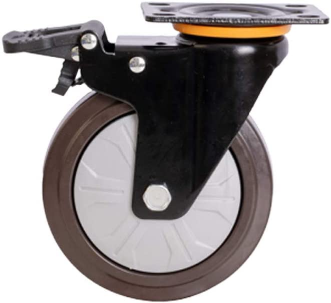 Roulette pivotante caoutchouc 5in avec plaque et double verrouillage