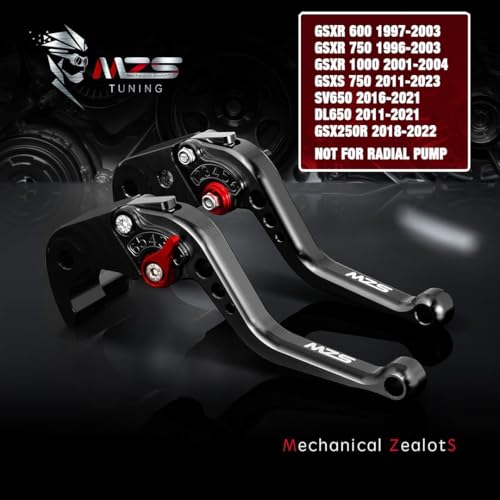 Image of MZS Black Motorcycle Brake Clutch Levers Adjustable Short CNC Set | for GSXR 600 97-03, GSXR 750 96-03, GSXR 1000 01-04, GSXS 750 11-23, SV650 16-21, Vstrom 650 DL650 11-21, GSX250R 18-22