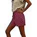 TYISZIL Beach Shorts for Women Linen Bermuda Shorts for Women High Waisted Elastic Drawstring Crochet Mini Short Pants Fashion Summer Beach Outfits Wine S