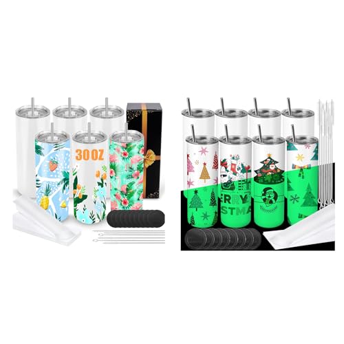 Joyclub Bundle of Sublimation Tumblers 30 OZ Blank and 8 Pack Sublimation Tumblers Glow in the Dark 20 oz