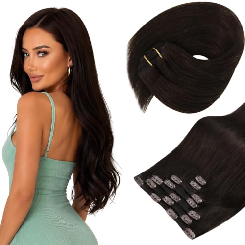 Sunny Hair Clip in Hair Extensions Real Human Hair Dark Brown 14 Inch