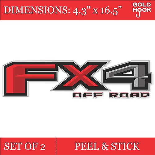 Image of GOLD HOOK FX4 Off Road Decals for Ford F-150 2015-2026, Black & Red | Peel & Stick Series, Easy Install, Set of 2