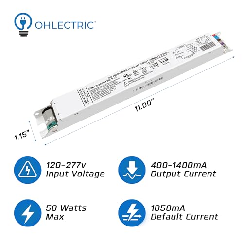 Image of OHLECTRIC Replacement for OTi 50 /120-277 /1A4 DIM-1 L G2 Linear 120-277V LED Driver with Programmable Output, 400-1400mA & 10-55V, 50 Watts Power. LED Dimmer, 1-100% LED Dimming Range