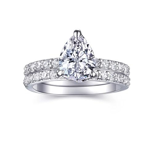 2 CT Teardrop Pear Cut Engagement Rings for Women Fake Wedding Ring Band Promise Rings for Her, Cubic Zicornia Ring 2 PCS, Size 4-11