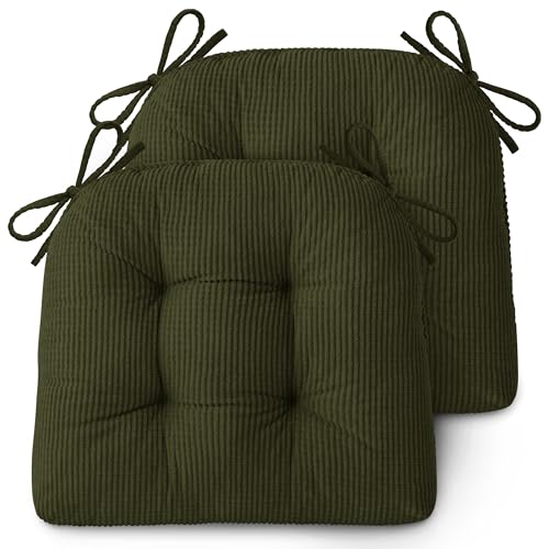Image of AddGrace Dining Chair Cushions Set of 2 Non-Slip Bottom Kitchen Chair Pads with Ties for Indoor Kitchen Furniture Comfy Soft Seat Cushions for Dining Room 18 x 16 x 3inch Cream