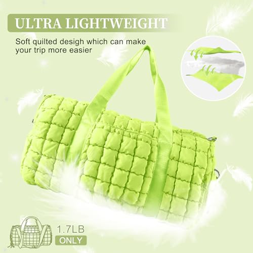 Image of Quilted Travel Duffle Bag Gym Bag for Women,Large Puffer Duffle Weekender Bag with Compartment,Workout Overnight Carry on Organizer Bag Duffle Bag for Airplane Travel(L-Green)