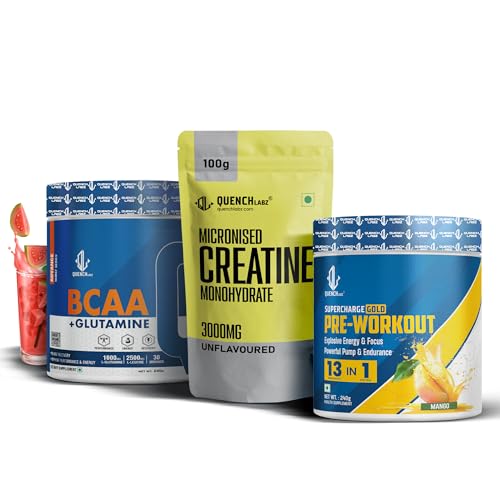 Image of PreWorkout Mango (240gm) + Creatine Unflavoured (100g) + BCAA Guava (240g)