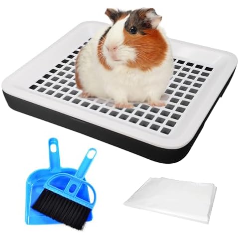 Fhiny Guinea Pig Litter Box, Small Pet Potty Training Chinchilla Bedding Litter Pan with Disposable Cage Liners & Cleaning Broom Cage Accessories for Young Guinea Pig Chinchilla (Black) Cover