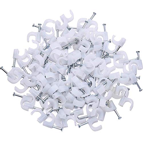 8 mm Redondo Clips de cable de uñas de acero, blanco (Pack de 100)