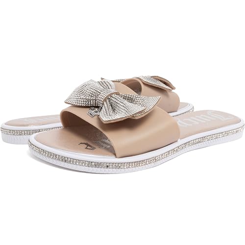 Image of Juicy Couture Women's Slide Sandals - Glitter Bling Open Toe Sparkle Flats - Dressy Summer Casual Footwear