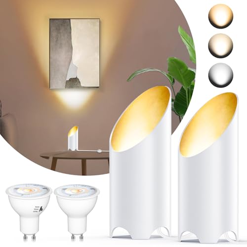 Yimaifunly 2 Pack Uplighting Spotlights with GU10 Bulbs - Adjustable 3000K/4000K/6000K, Indoor Floor Can Lights with 5.9 FT Cord & Foot Switch, White