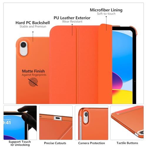 Image of MoKo for iPad (A16) 11th Generation Case 11 Inch 2025, iPad 10th Generation Case 10.9 Inch 2022, Slim Stand Hard PC Translucent Back Shell Smart Cover, Support Touch ID, Auto Wake /Sleep, Orange