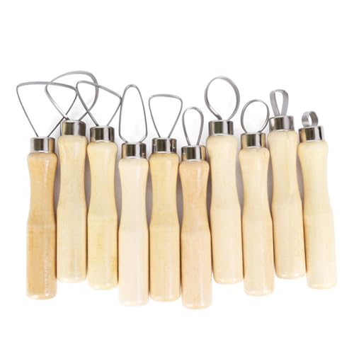 10 Pieces Wooden Handle Clay Sculpture Tools Ceramic Pottery Tools Clay Sculpting Tools Set Pottery Carving Tool Kit for Clay Carving Shaping Sculpting Modeling Styling