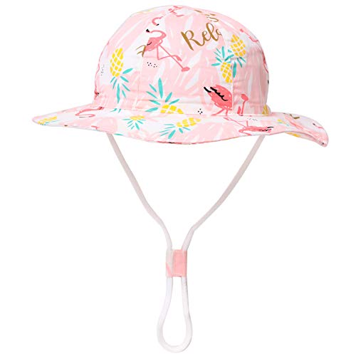Jeff & Aimy Mädchen Kinderhut Baby Faltbar Anglerhut Sonnenhut mit Flamingos Druck Fishermütze Fischerhut Bucket hat Jungen Säugling Kind Kleinkind UPF 50 UV-Shutz 50cm Cover