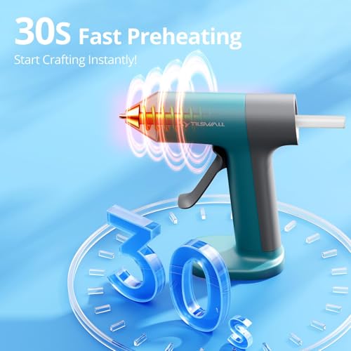 Image of Tilswall Cordless Hot Glue Gun W106 with 30s Fast Preheating Blue | Glue Gun Cordless & Rechargeable with Smart Power-Off, 2Ah Built-in Battery, 20pcs Glue Sticks, Ideal for DIY Craft, Repaire