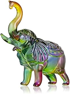 H&D HYALINE & DORA Crystal Elephant Paperweight Collectibles,Hand Blown Painted Glass Art Wildlife Animal Figurine Ornament,Home Office Decor