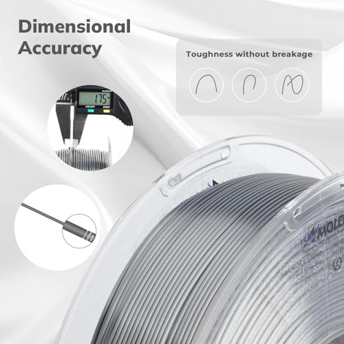 Image of AMOLEN Silk PLA Filament 1.75mm 3D Printer filaments, Shiny Silver Grey Filament for 3D Printing, 1kg(2.2lbs) Spool, Compatible with Most FDM Printer(Silk Silver Grey)