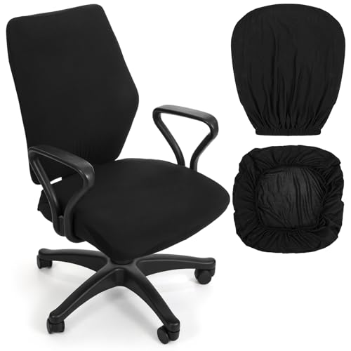 Nogeqi 2pcs Office Chair Covers Stretchable, Universal Office Chair Seat Cover, Washable Removable Computer Chairs Cover for Seat Cushion Protectors(Black)