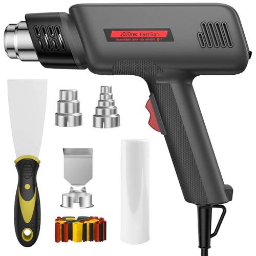 Heißluftpistole Kit, 2000W Heissluftgebläse 400℃/600℃ mit 6 Zubehör, 2 Luftstromeinstellung, Keramik-Heizkern, Elektrische Heißluftfön Schnelle Erwärmung zum Entlacken und Schrumpfen, heat gun Schwarz