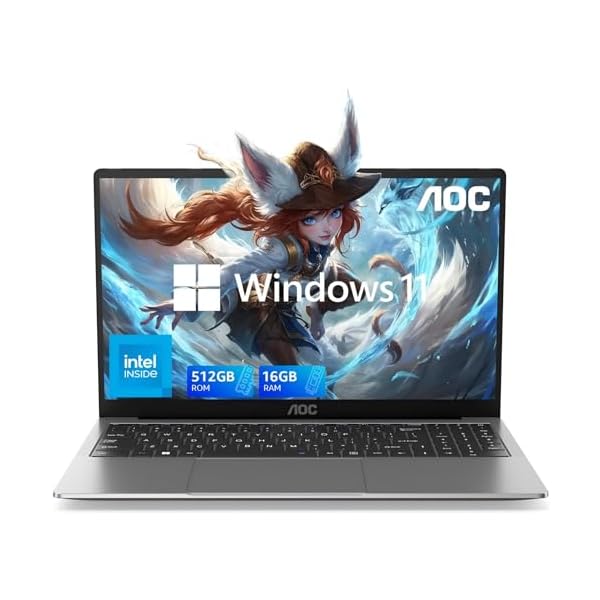 AOC Newest 15.6″ Laptop, Intel Quad-Core Processor (Up to 3.6GHz), 16GB RAM, 512GB SSD, Windows 11 Laptops Computer, FHD Screen, Webcam, Light&Thin, Metal Shell, HDMI, Type-C, USB3.2 (2024 Flagship)