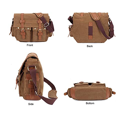 Men Bag Canvas Leather Vintage Shoulder Bag Casual Daypack Messenger Bag Multi Pocket Brifecase Bag2