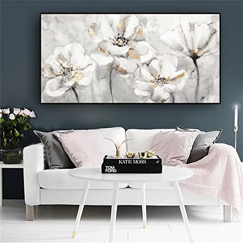 Toile fleur blanche abstraite TORALF décoration murale salon