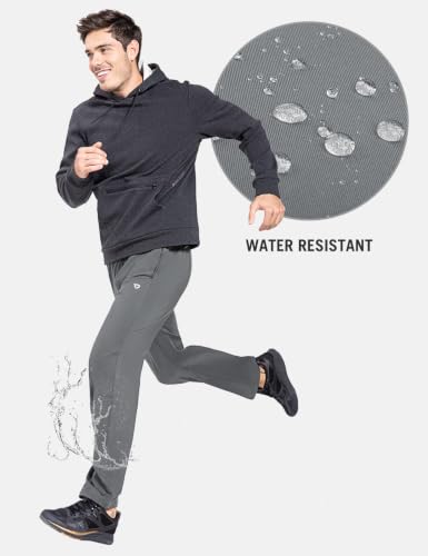 Image of baleaf Men's Fleece Lined Water Resistant Pants Winter Thermal Sweatpants with Zipper Pockets Warm Open Bottom