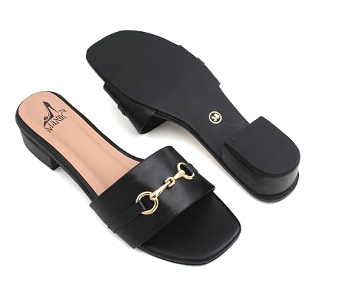 Image of MANIK Women's Fashion Block Heel Sandal | Faux Leather, Comfortable & Stylish Heels Sandals| Ideal for Office, Casual, Party & Formal Occasions 1.5 inches heel