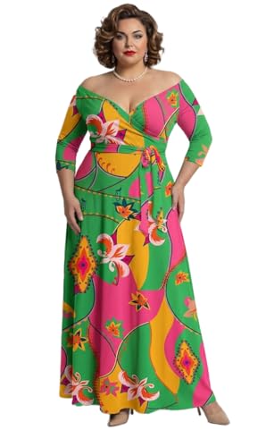 Image of AOMONI Women's Maxi Dresses Summer Casual Wrap Tie Waist Long Dress | Floral Print Dress With Belt,V-Neck 3 /4 Sleeve Empire Waist Wrap Dresses