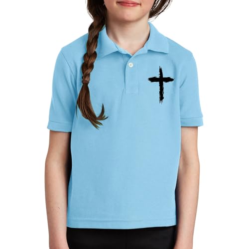 Girls Summer School Uniform Shirts Kids Short Sleeve Golf Collared Polo Shirt Girl Cross Embroidery Casual Tops