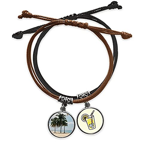Bracelet cuir jus de citron chaîne mer palmier motif photo plage de sable maritimes