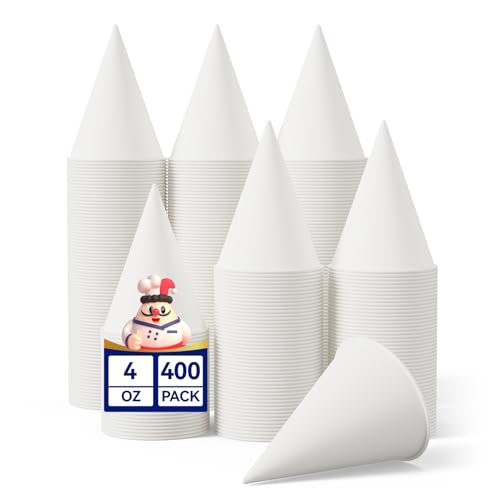 JOLLY CHEF 400 Pack Snow Cone Cups, 4oz Paper Cone Cups for Water Cooler Dispenser