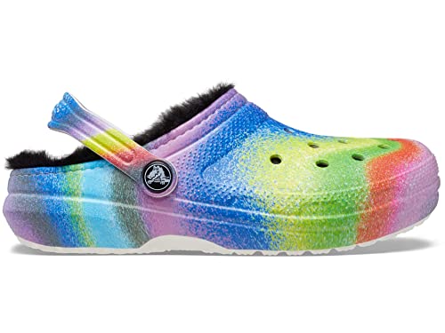 Image of Crocs Unisex-Child Classic Tie Dye Lined Clogs | Kids' Slippers, White /Multi Spray Dye, 3 Little Kid