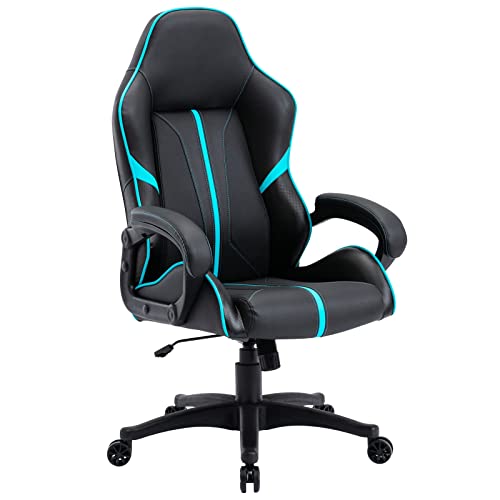 MFD LIVING Racing Style Gaming Chair, Ergonomic High Back Computer Chair with Adjustable Tilt, PU Leather Desk Chair Swivel Home Office Chair (Black/Cyan)