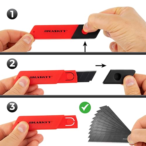 HASKYY Cuttermesser Abbrechklingen Ersatzklingen 50x SK5 Klingen 18mm aus Carbonstahl für Teppichmesser – Cutterklingen – Schwarz – extrem scharf