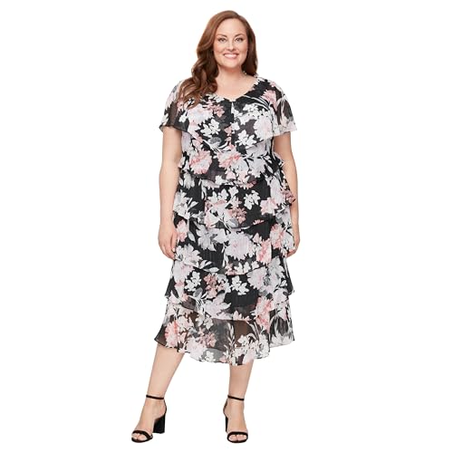 Image of S.L. Fashions Women's Floral Tiered Spring /Summer Wedding Guest, Cocktail Dress, Special Occasion (Plus Size)