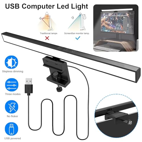 Image of LED Monitor Light Bar for Computer & Laptop, USB Lamp with 3 Colour Temperature Modes, Touch Control, 60-Min Auto-Off Timer, Anti-Glare Adjustable Desktop Light for Office, Study & Gaming