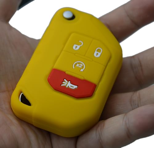 Image of Silicone Remote Key Fob Case Covers Protectors for Jeep Wrangler Rubicon 392 JL JLU Wagoneer Gladiator JT Flip Fold Remote
