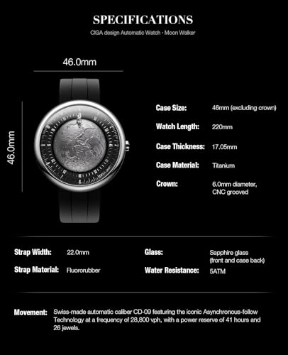 Image of CIGA Design Mechanical Automatic Watch Blue Planet U Series Stainless Steel /Titanium /Ceramics Case Sapphire Crystal Fluororubber /Ceramics Strap Watches Gifts for Men and Women