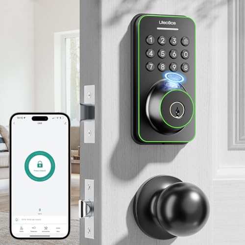 Fingerprint Keyless Entry Door Lock Deadbolt with Knob Set, Keypad Door Lock with Knob Smart Door Locks for Front Door with Set Code with Easy Installation, Green