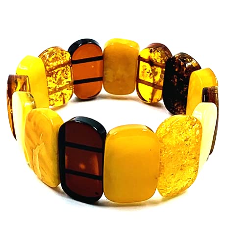 Natural Baltic Amber Stretch Bracelet - Hand Made from Polished/Certified Baltic Amber Beads(Multicolor)