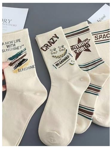 Men's 5 Pairs Vintage Striped Mid Calf Socks Y2K Color Block Ribbed Casual Athletic Socks3