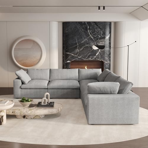 Cloud Couch Modular Sectional Sofa,160" V Shaped Convertible Couches with Corner Sofa for Living Room,5 Seater Minimalist Deep Couches,Sofa Covers Washable&Replaceable(Grey)