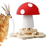Kratzbaum für Katzen, Pilz-Holzsockel, Sisalturm, Katzenkratzbaum mit Teaser – für Kletteranreicherung, Übung, Kätzchen, Innenwand, Couch, Teppich, Möbelschutz